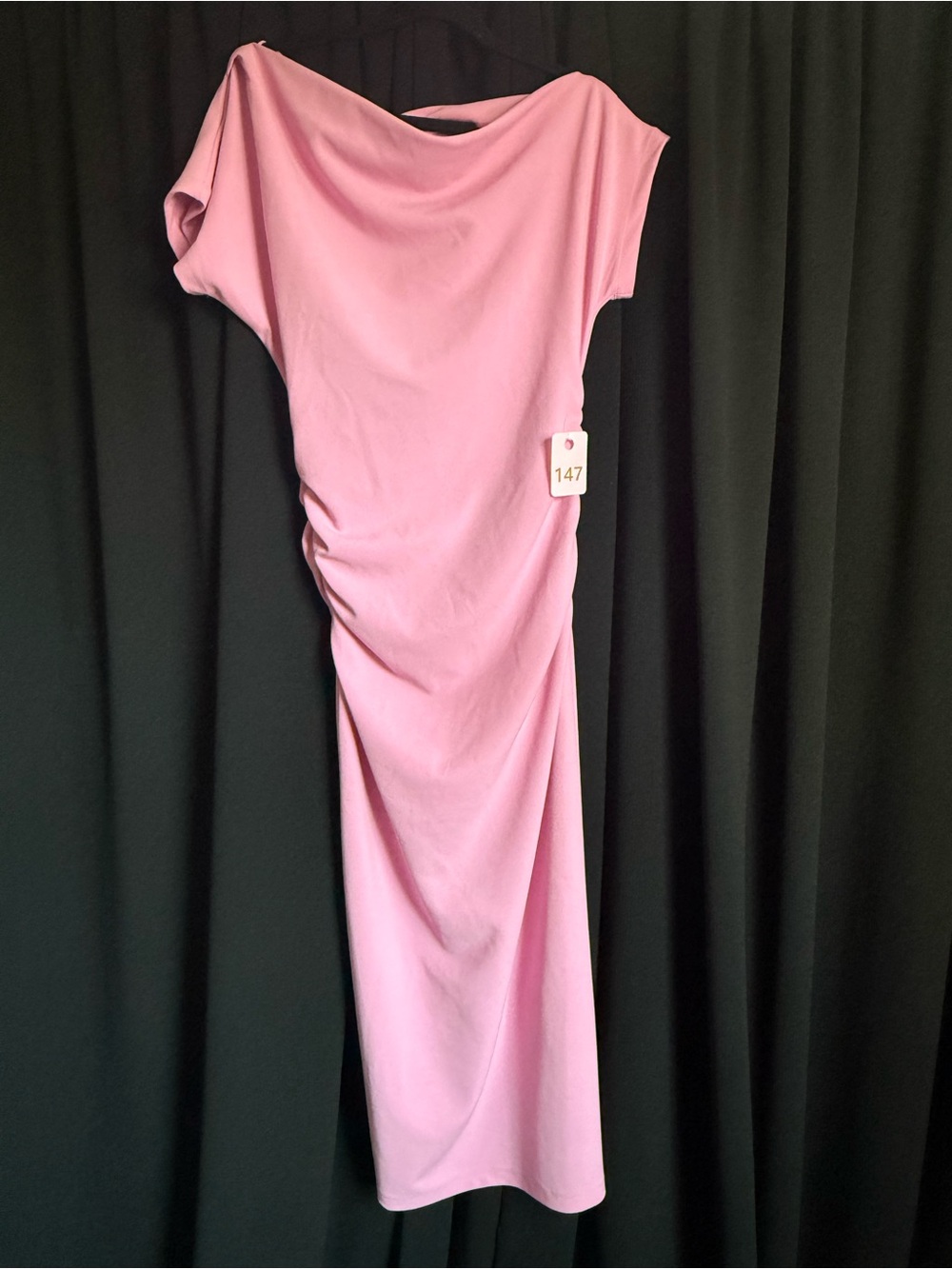 Draped Pink Maxi Dress with Side Ruching